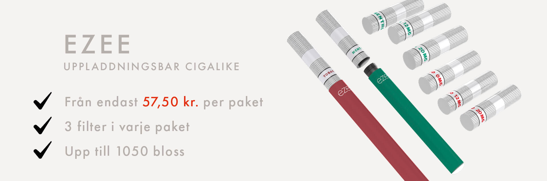 engångs e-cigarett filter tobak mentol vape